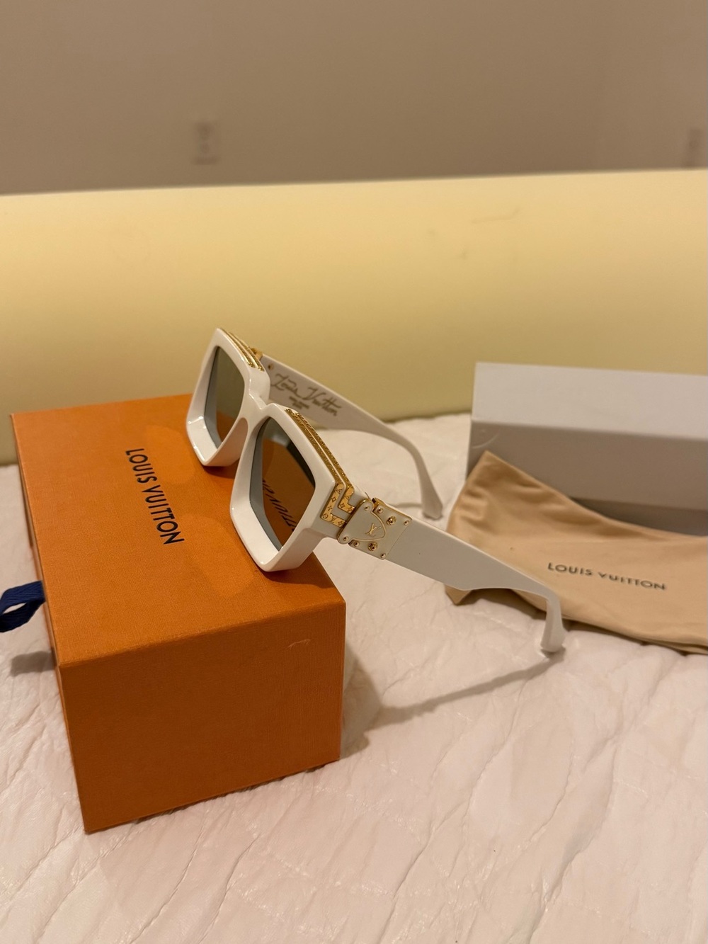 Louis Vuitton White Oversized Square Sunglasses with Dark Lenses